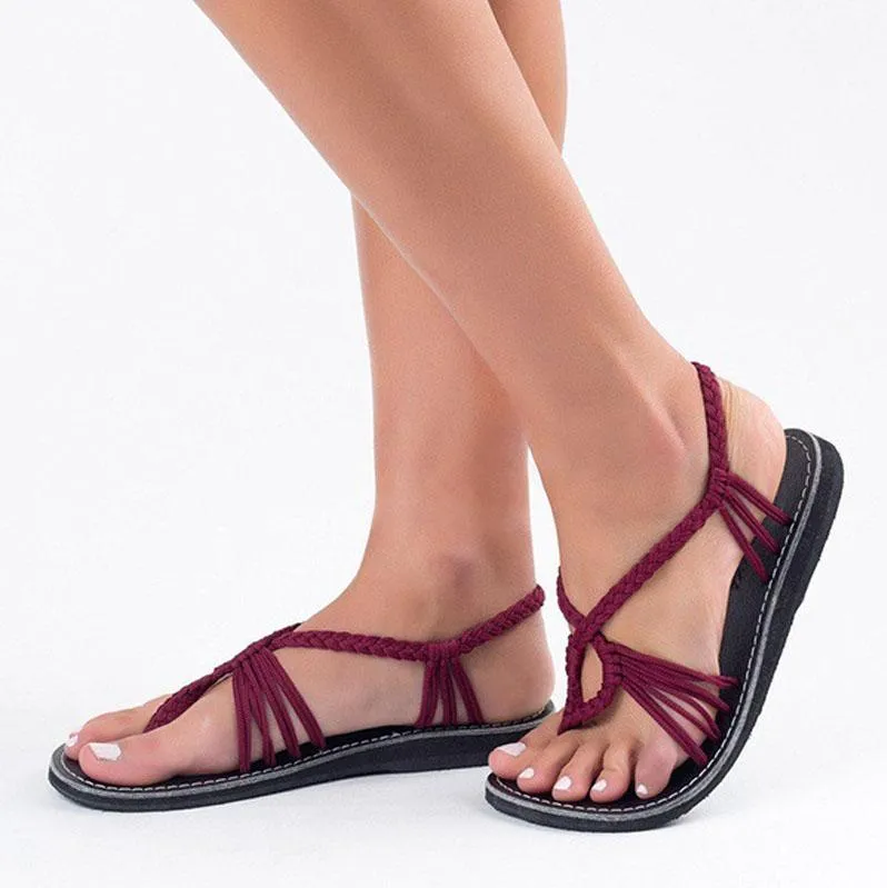Chicvane Solid Color Braid Criss-Cross Slip On Flat Sandals