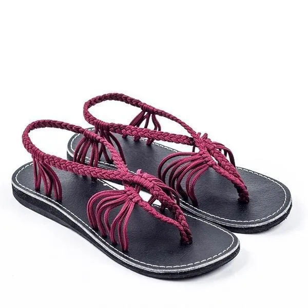 Chicvane Solid Color Braid Criss-Cross Slip On Flat Sandals