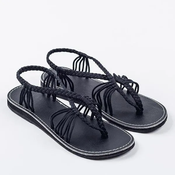 Chicvane Solid Color Braid Criss-Cross Slip On Flat Sandals