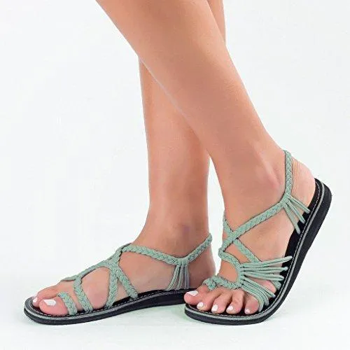 Chicvane Solid Color Braid Criss-Cross Slip On Flat Sandals