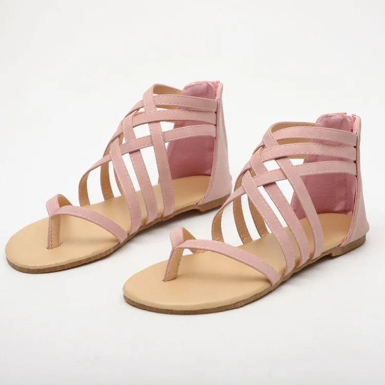Chicvane Summer Cross-Tied Zipper Flat Sandals