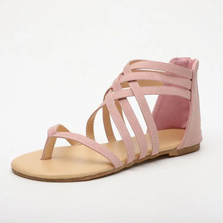 Chicvane Summer Cross-Tied Zipper Flat Sandals