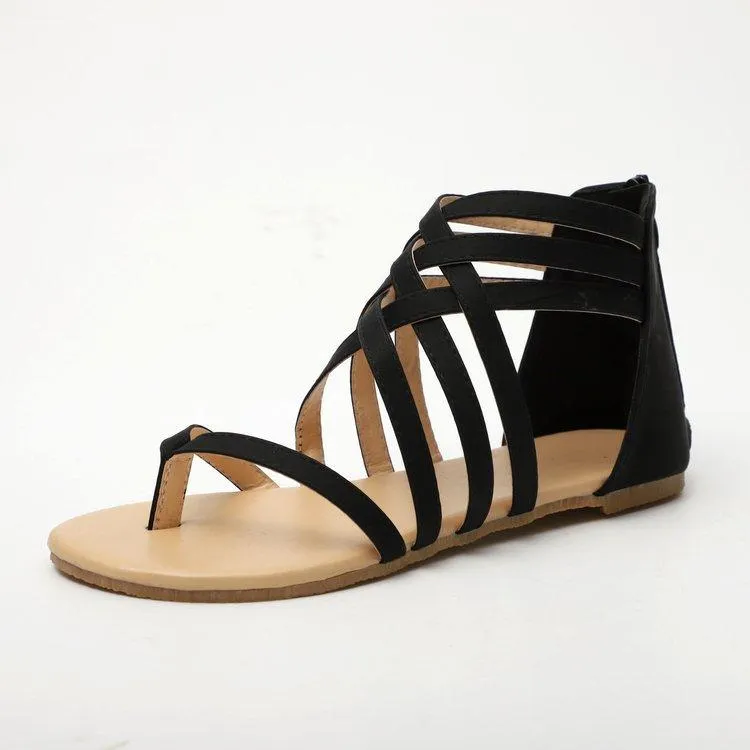 Chicvane Summer Cross-Tied Zipper Flat Sandals
