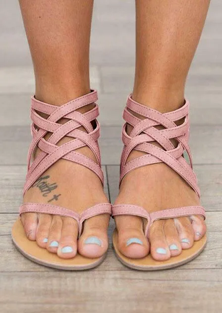 Chicvane Summer Cross-Tied Zipper Flat Sandals