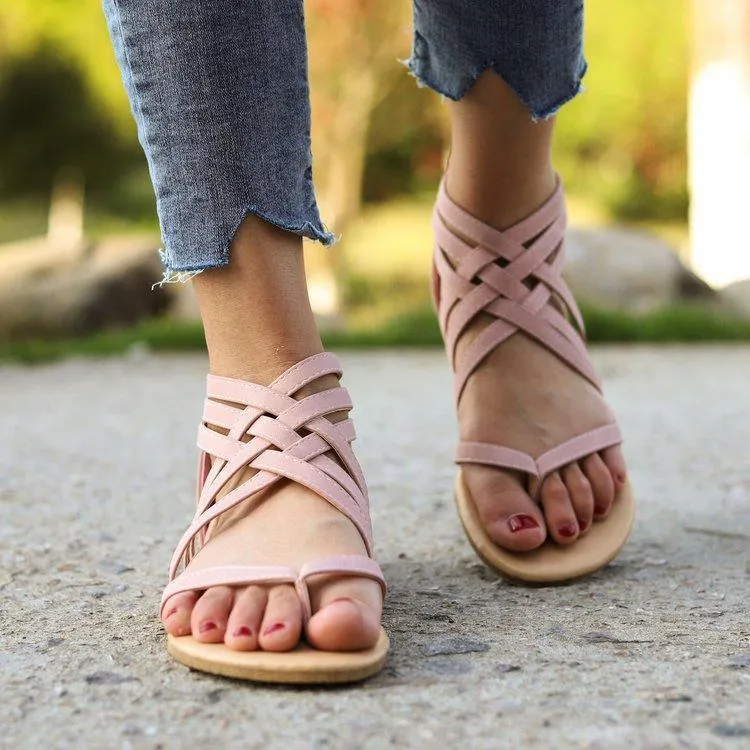 Chicvane Summer Cross-Tied Zipper Flat Sandals