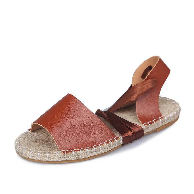 Chicvane Womens Cross Straps Flat Sandals Espadrille Sandals