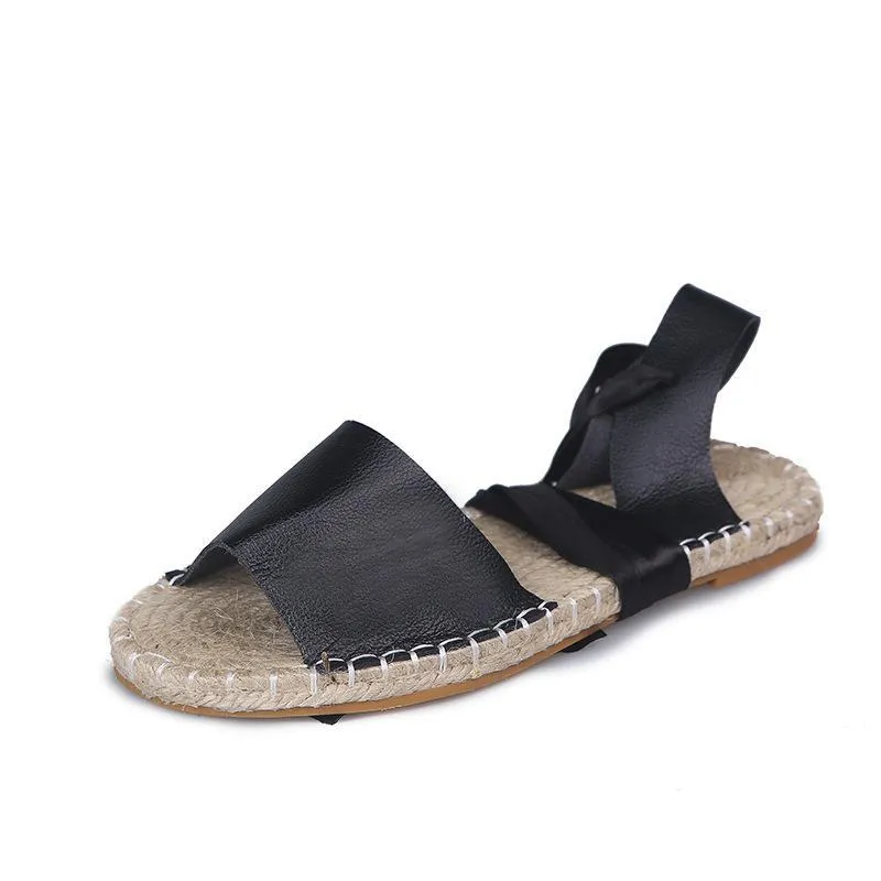 Chicvane Womens Cross Straps Flat Sandals Espadrille Sandals