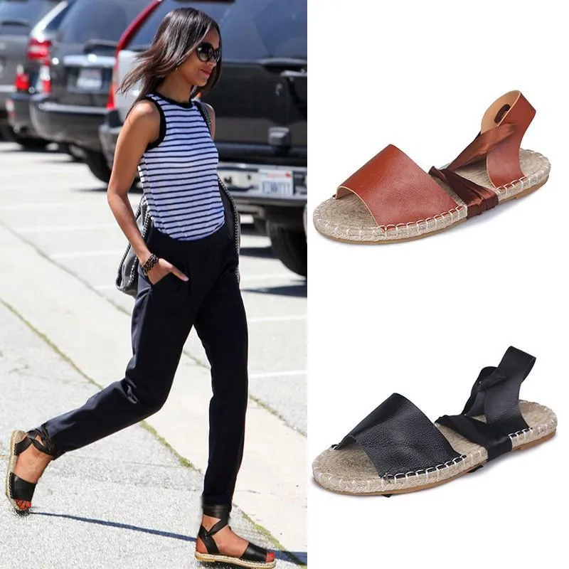 Chicvane Womens Cross Straps Flat Sandals Espadrille Sandals