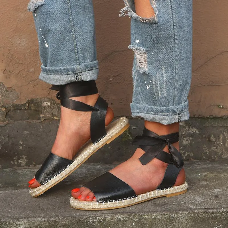 Chicvane Womens Cross Straps Flat Sandals Espadrille Sandals