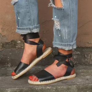 Chicvane Womens Cross Straps Flat Sandals Espadrille Sandals