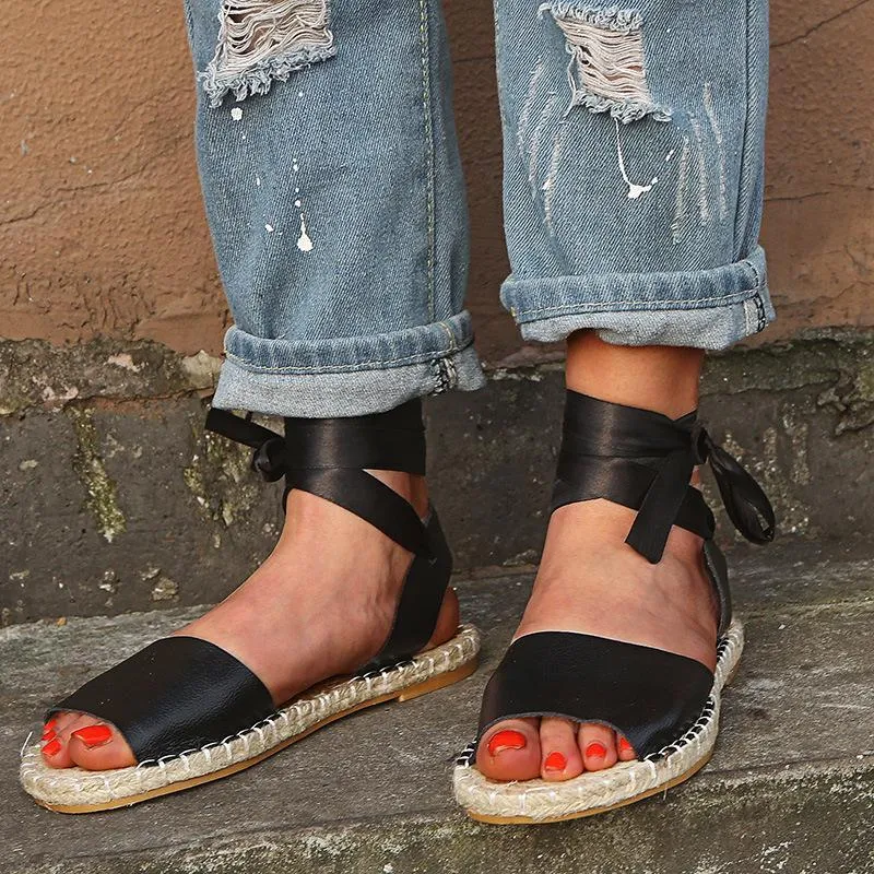 Chicvane Womens Cross Straps Flat Sandals Espadrille Sandals
