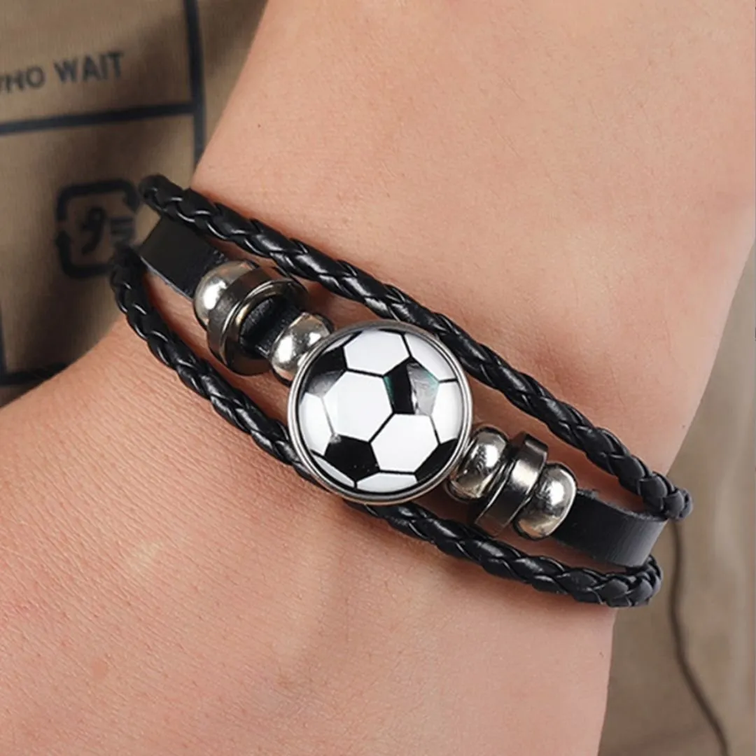 Cool Soccer Leather Bracelet | Sports Jewelry | Adjustable Bracelet [Multi-Layer]