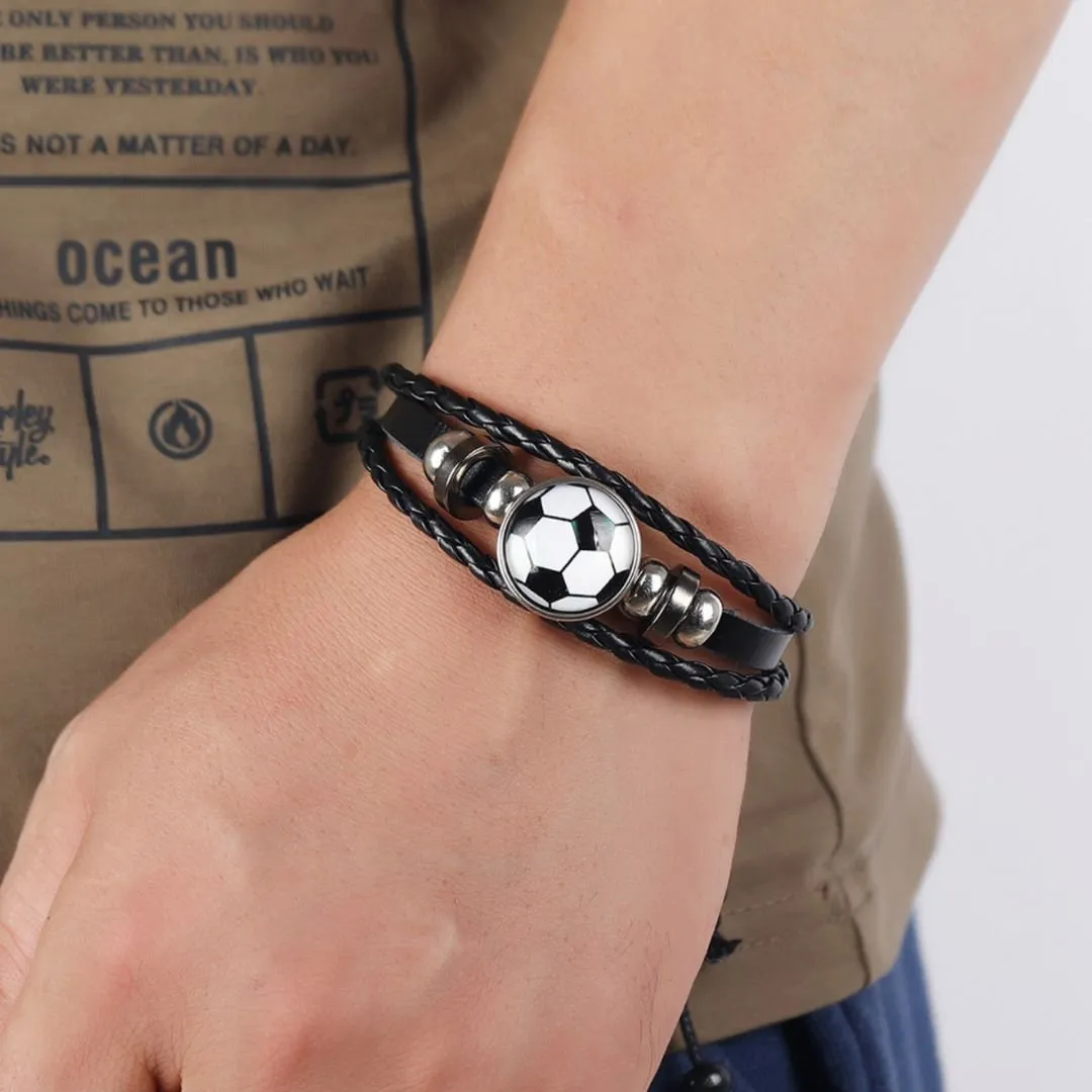 Cool Soccer Leather Bracelet | Sports Jewelry | Adjustable Bracelet [Multi-Layer]