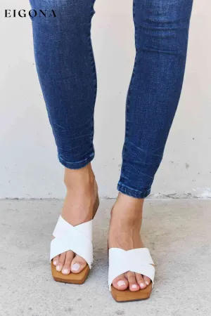 Criss Cross Wooden Clog Mule in White