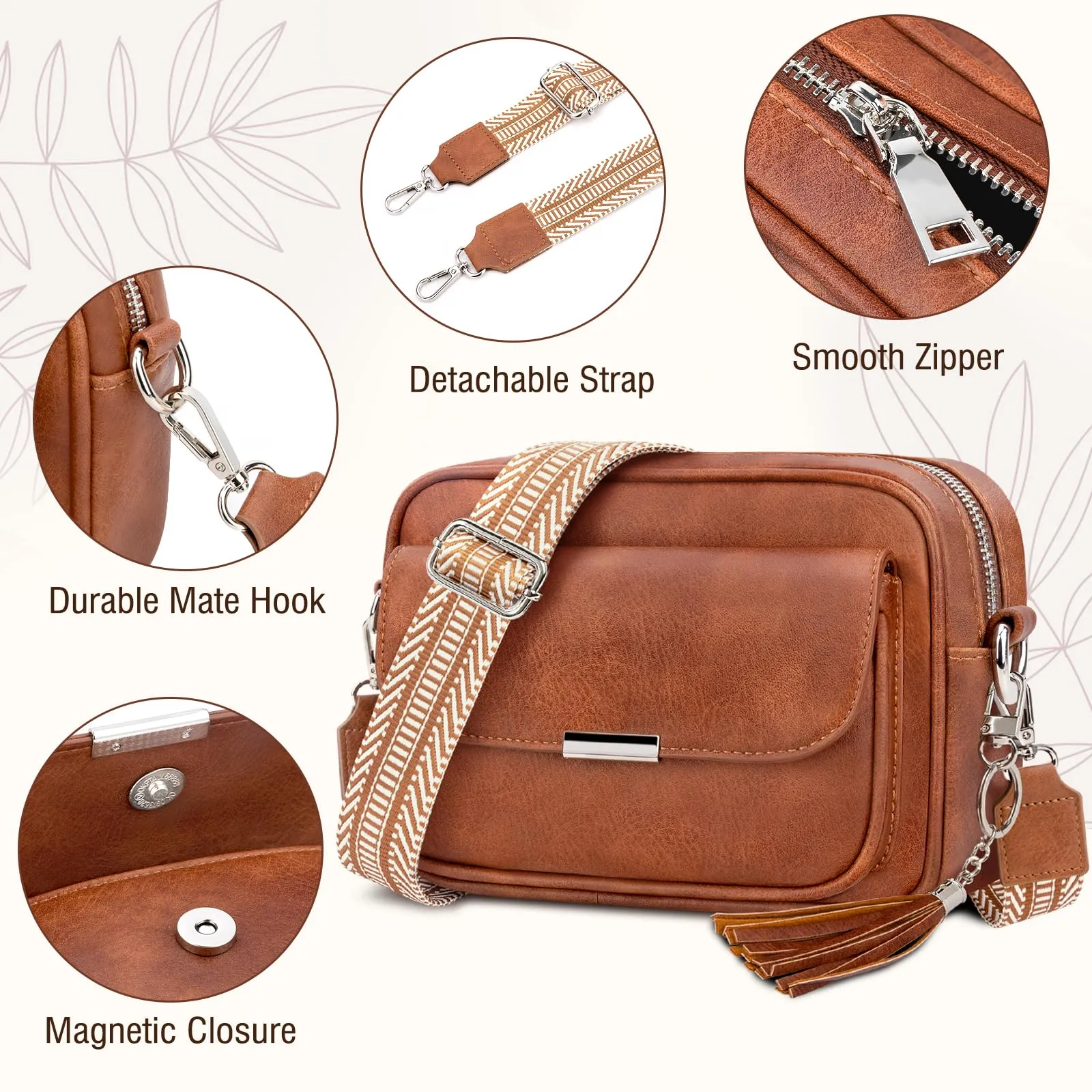 Crossbody Bag Leather Shoulder Bag Medium Handbag with Wide Strap Adjustable Shoulder Bag With Fringes For Travel Shopping
