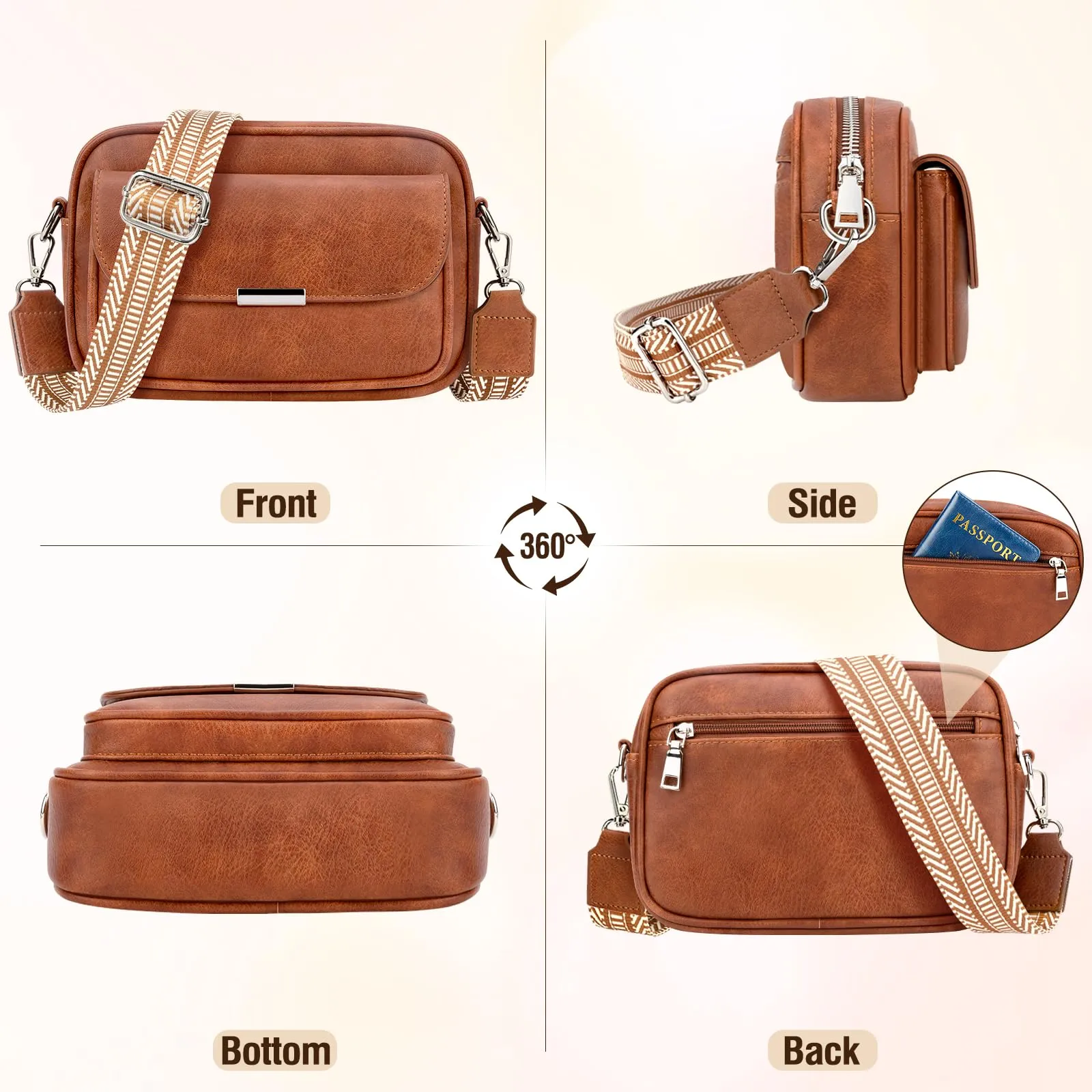 Crossbody Bag Leather Shoulder Bag Medium Handbag with Wide Strap Adjustable Shoulder Bag With Fringes For Travel Shopping