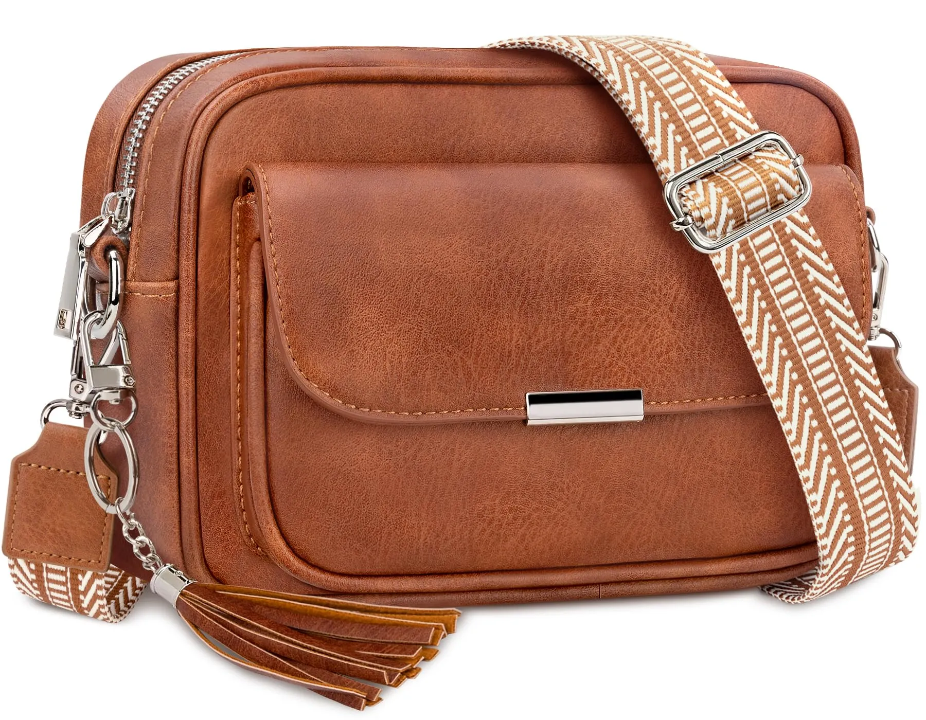 Crossbody Bag Leather Shoulder Bag Medium Handbag with Wide Strap Adjustable Shoulder Bag With Fringes For Travel Shopping