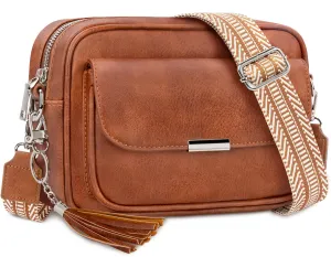 Crossbody Bag Leather Shoulder Bag Medium Handbag with Wide Strap Adjustable Shoulder Bag With Fringes For Travel Shopping