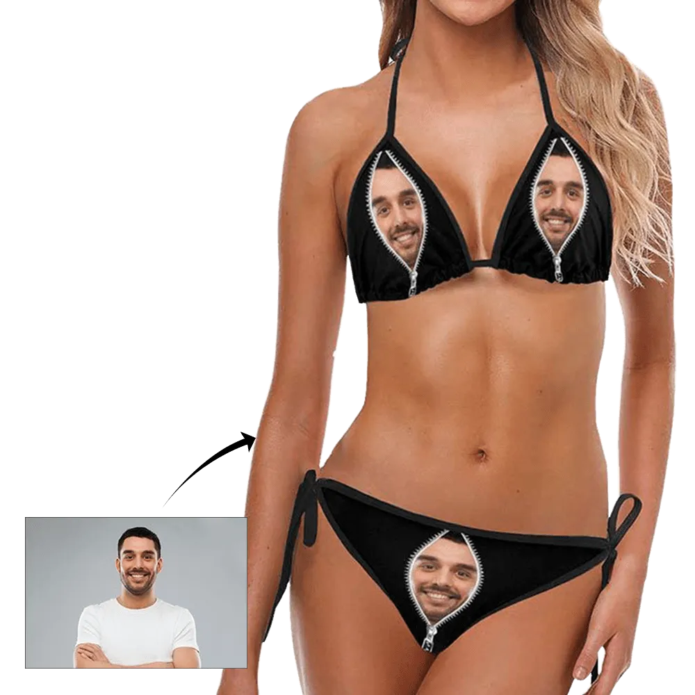 Custom Bikini Personalized Swimwear Photo Swimsuit Gift For Girlfriend - Zipper