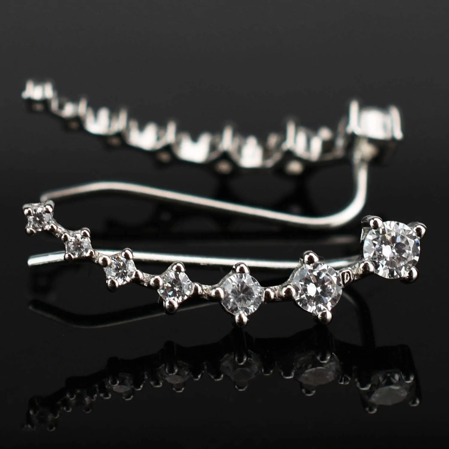 Earring for Women Cartilage 7 Crystals Ear Cuffs Hoop Climber S925 Sterling Silver Earrings with Cubic Zirconia CZ Hypoallergenic Piercing Gifts for Her