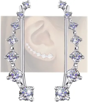 Earring for Women Cartilage 7 Crystals Ear Cuffs Hoop Climber S925 Sterling Silver Earrings with Cubic Zirconia CZ Hypoallergenic Piercing Gifts for Her