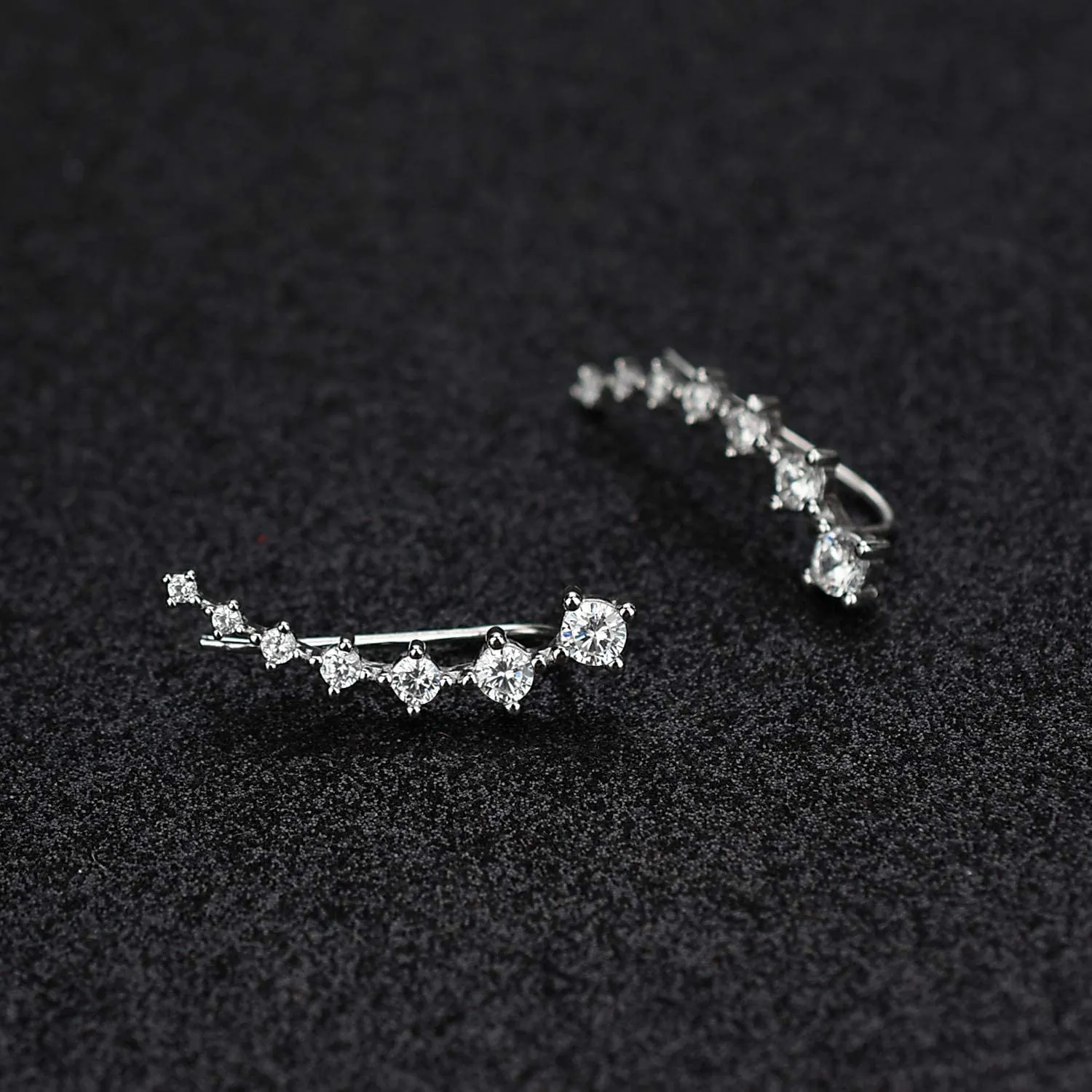 Earring for Women Cartilage 7 Crystals Ear Cuffs Hoop Climber S925 Sterling Silver Earrings with Cubic Zirconia CZ Hypoallergenic Piercing Gifts for Her