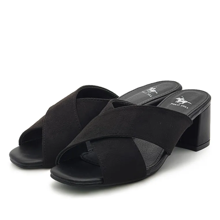 Faux Suede Cross Strap Mid-Heeled Mules