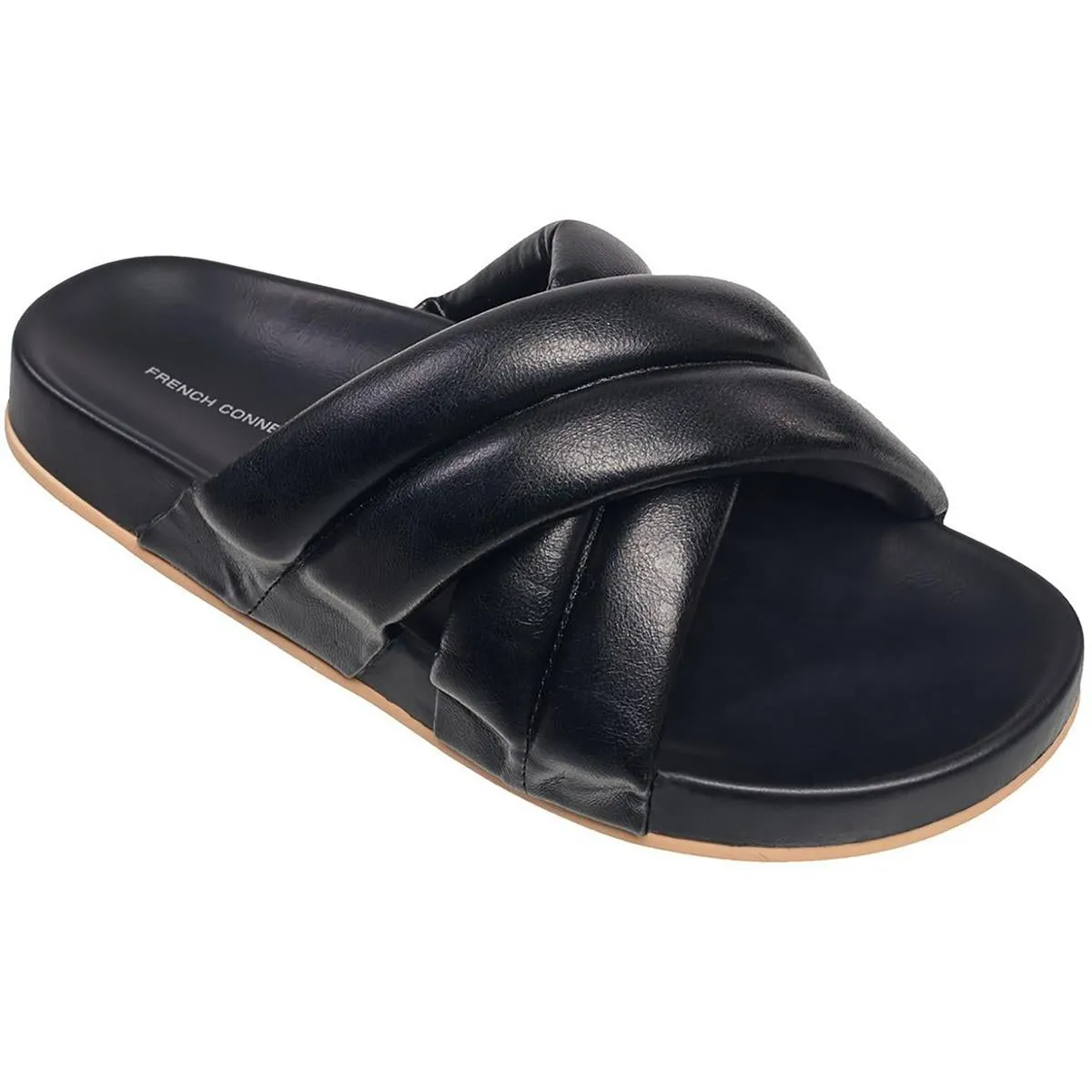 French Connection Womens Hayden Vegan Leather Footbed Slide Sandals
