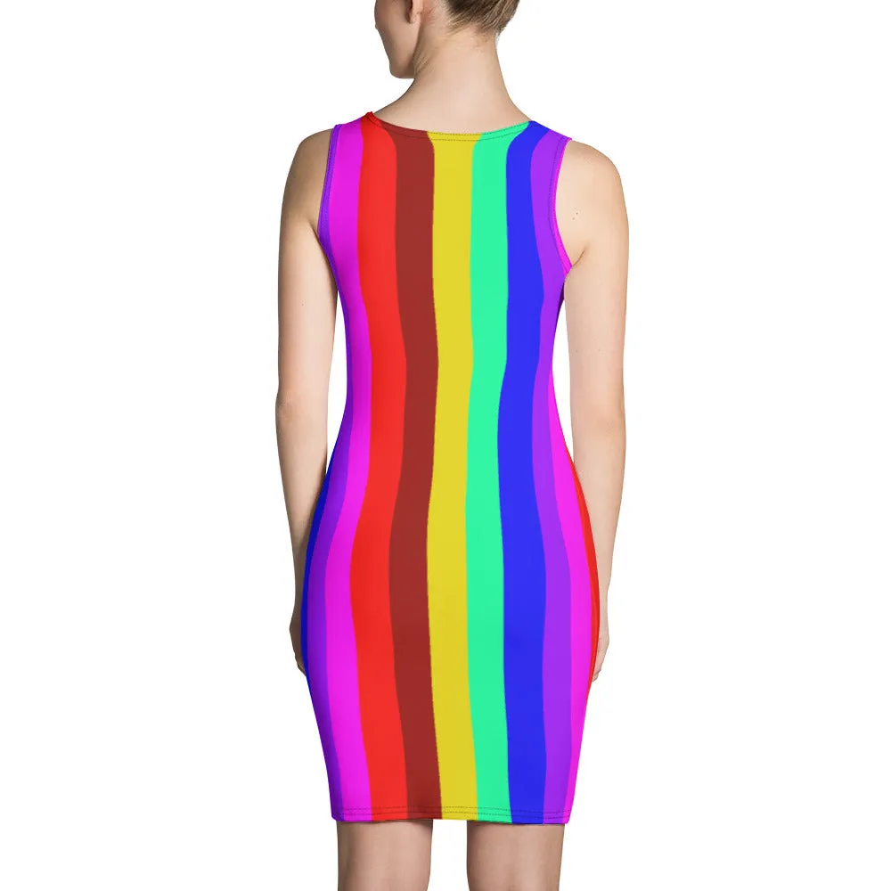 Gay Pride Women's Dress, Best Designer Striped Rainbow Colorful Print Women's One-Piece Long Best Dress- Made in USA
