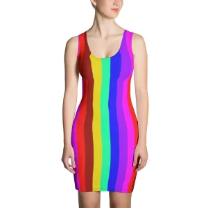 Gay Pride Women's Dress, Best Designer Striped Rainbow Colorful Print Women's One-Piece Long Best Dress- Made in USA