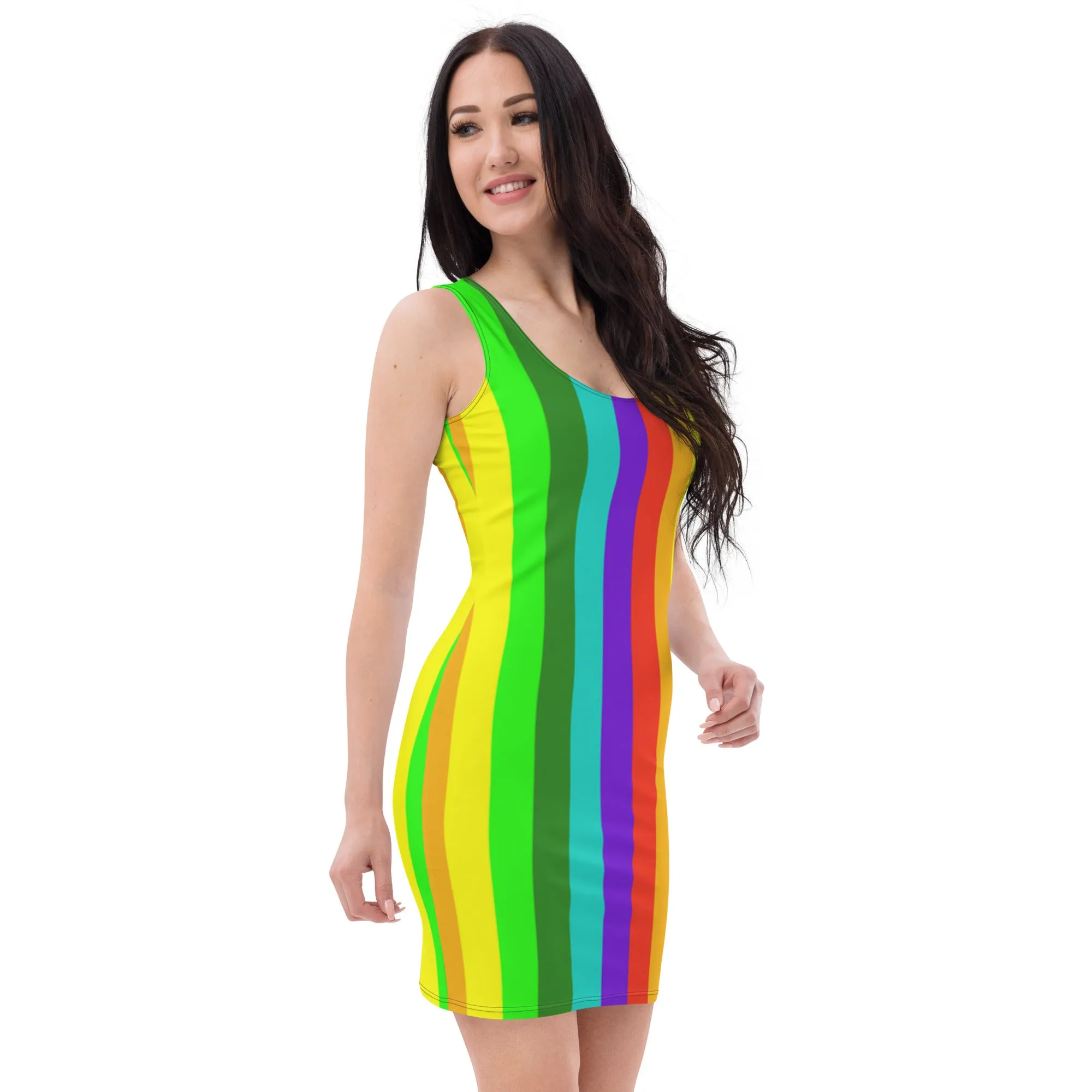 Gay Pride Women's Dress, Best Gay Pride Striped Rainbow Colorful Women's Long One-Piece Dress- Made in USA/ Europe