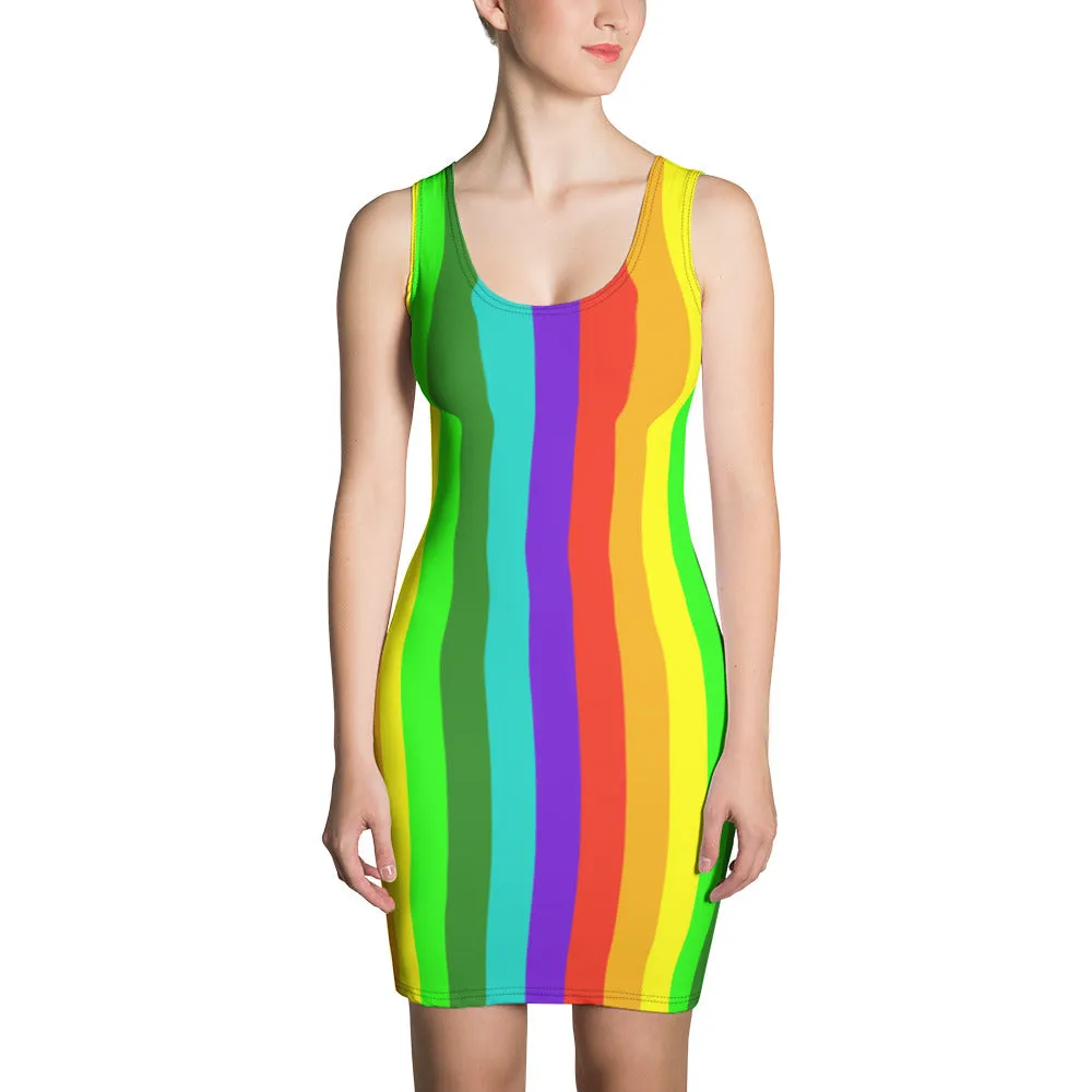 Gay Pride Women's Dress, Best Gay Pride Striped Rainbow Colorful Women's Long One-Piece Dress- Made in USA/ Europe
