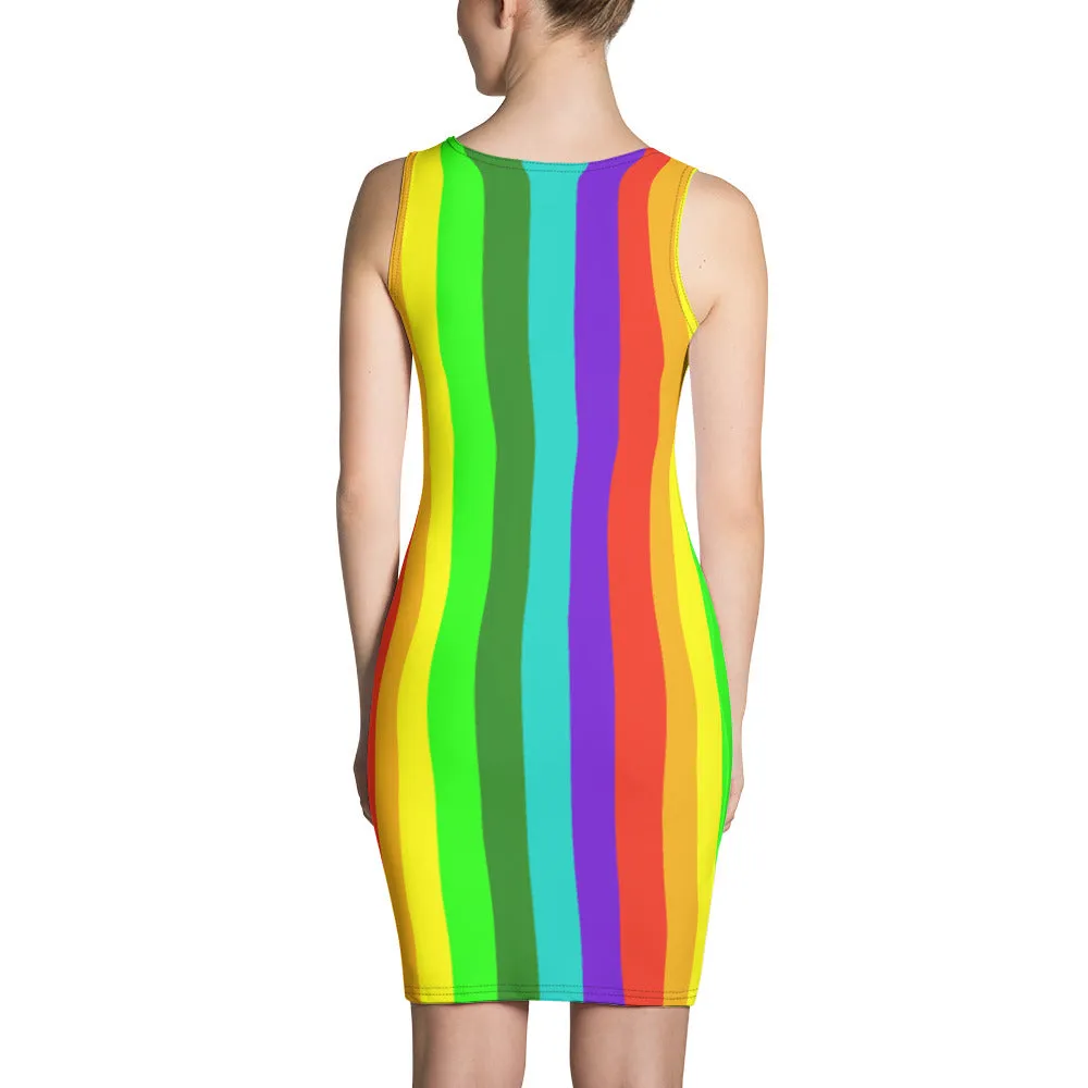 Gay Pride Women's Dress, Best Gay Pride Striped Rainbow Colorful Women's Long One-Piece Dress- Made in USA/ Europe