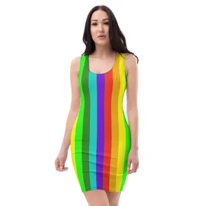 Gay Pride Women's Dress, Best Gay Pride Striped Rainbow Colorful Women's Long One-Piece Dress- Made in USA/ Europe