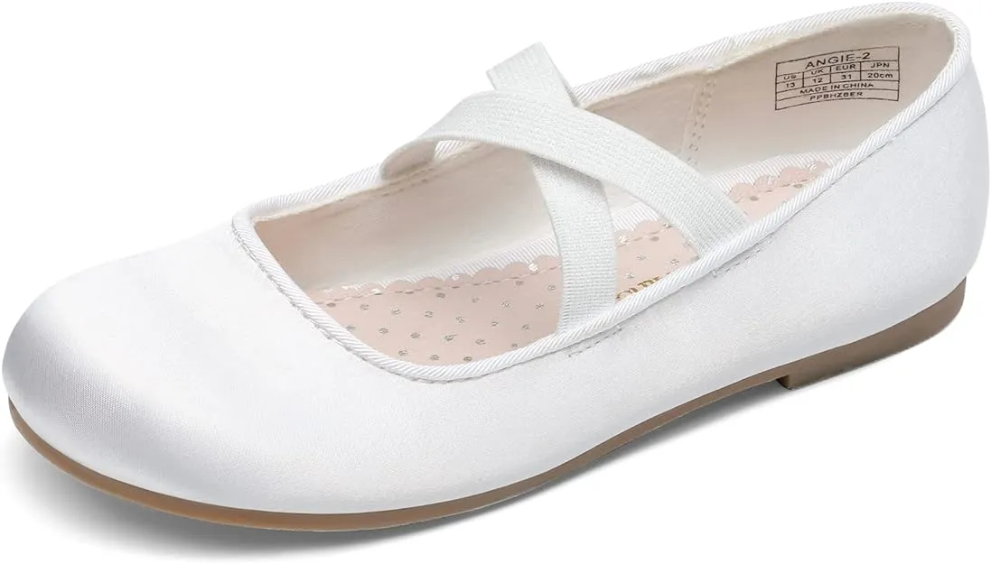 Girls Sparkle Ballerina Dress Shoes, Cross-Strap Mary Jane Flats  (7 colors)
