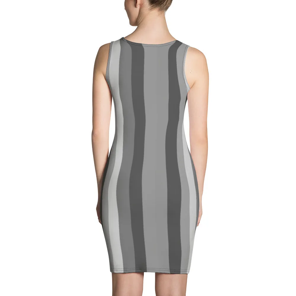 Grey Stripes Sleeveless Dress, Designer Striped Gray Print Women's 1-pc Designer Dress XS-XL Sizes - Made in USA/EU