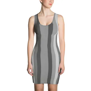 Grey Stripes Sleeveless Dress, Designer Striped Gray Print Women's 1-pc Designer Dress XS-XL Sizes - Made in USA/EU