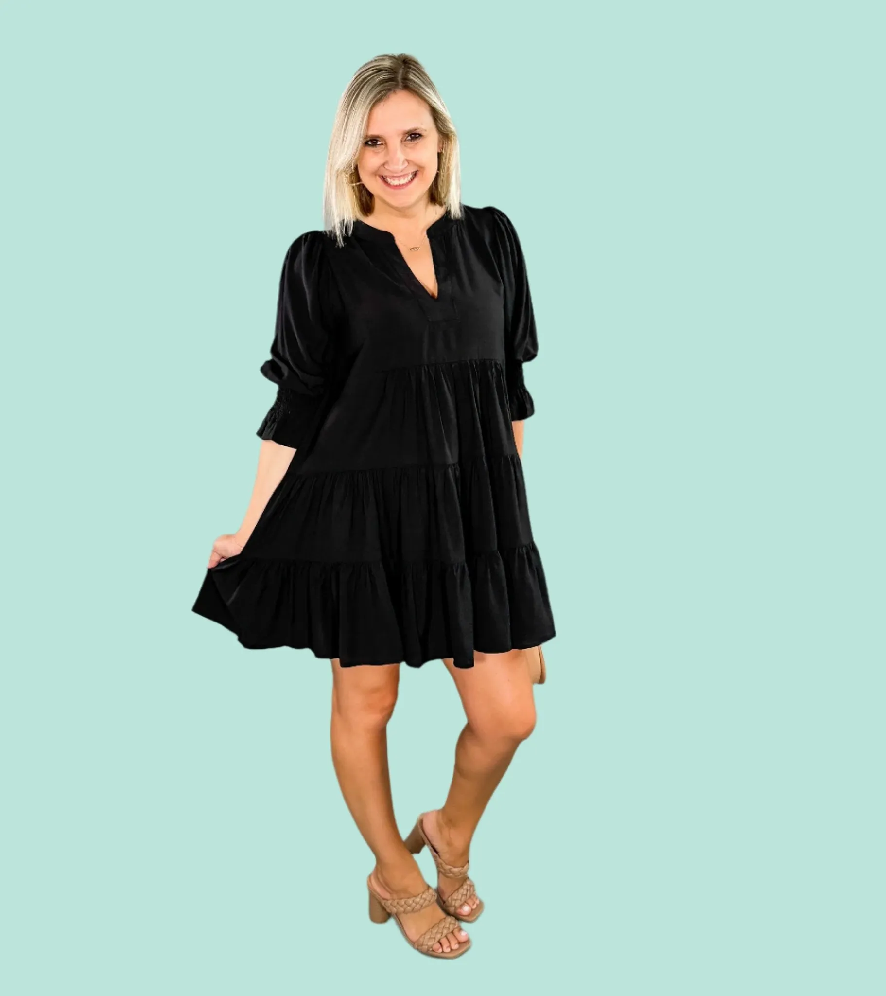 Halbrook Black Tiered Mini Dress