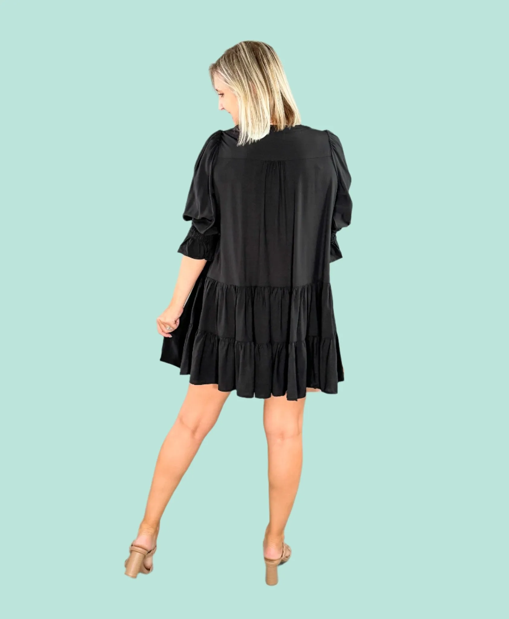 Halbrook Black Tiered Mini Dress