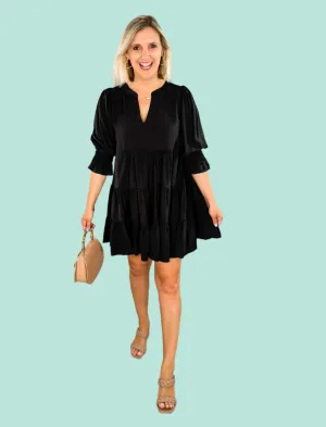 Halbrook Black Tiered Mini Dress