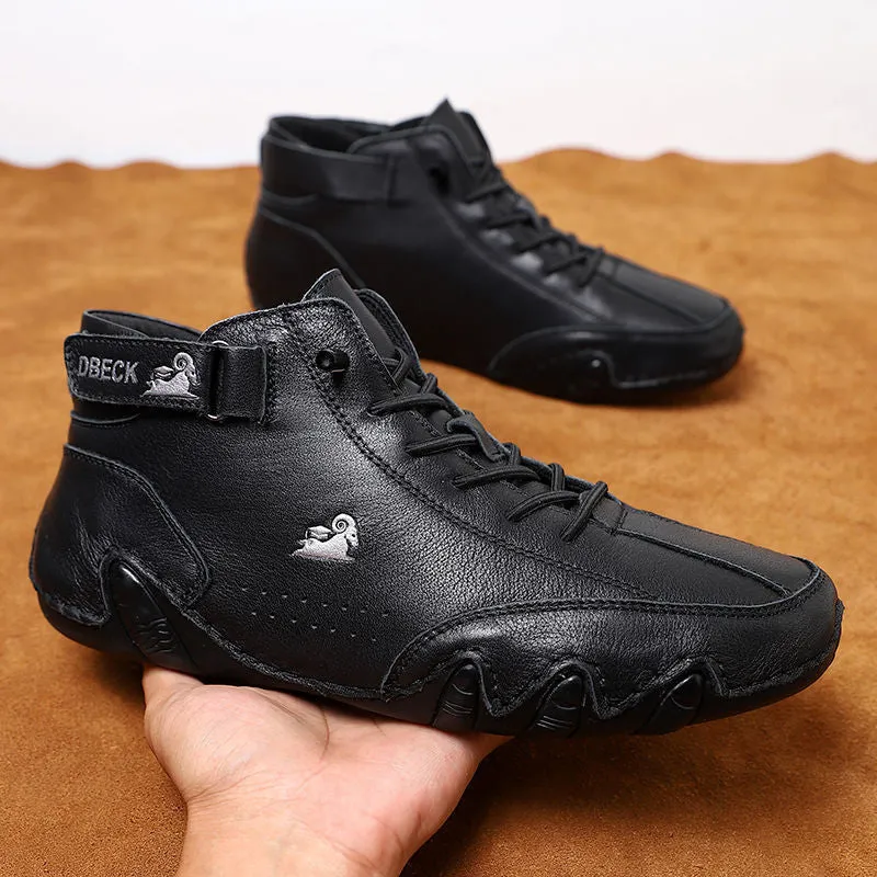 Handmade leather boots with velcro for men