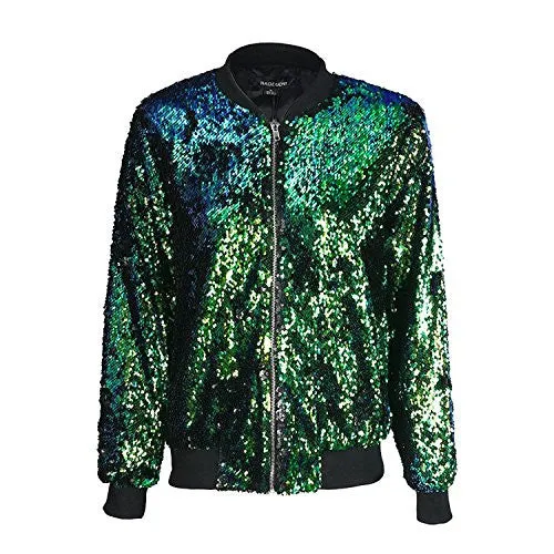 HaoDuoYi Womens Long Sleeve Zipper Front Bomber Jacket(L,Green)
