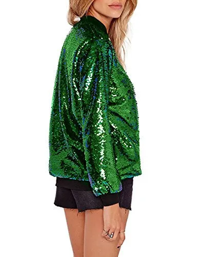 HaoDuoYi Womens Long Sleeve Zipper Front Bomber Jacket(L,Green)