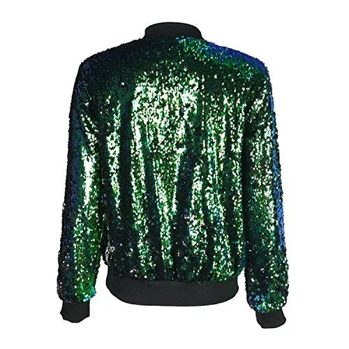 HaoDuoYi Womens Long Sleeve Zipper Front Bomber Jacket(L,Green)
