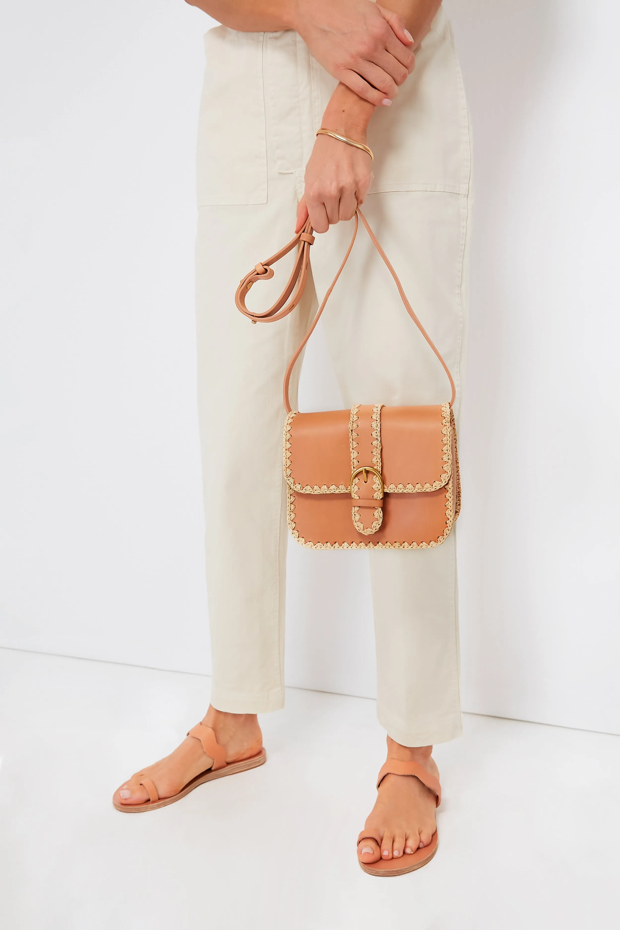 Honey Vachetta Lisel Raffia Trimmed Crossbody