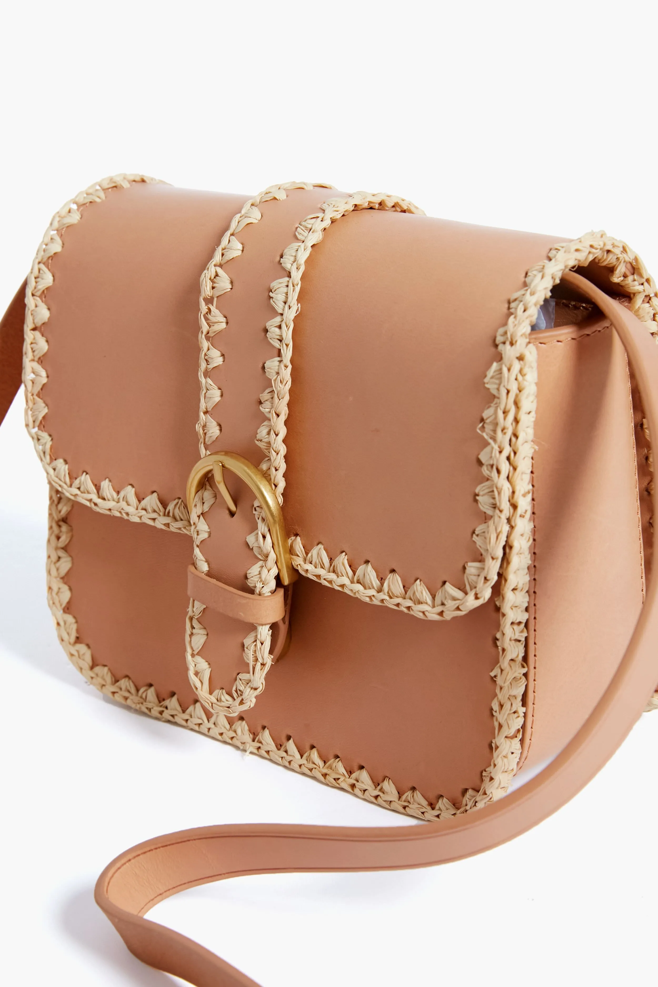 Honey Vachetta Lisel Raffia Trimmed Crossbody