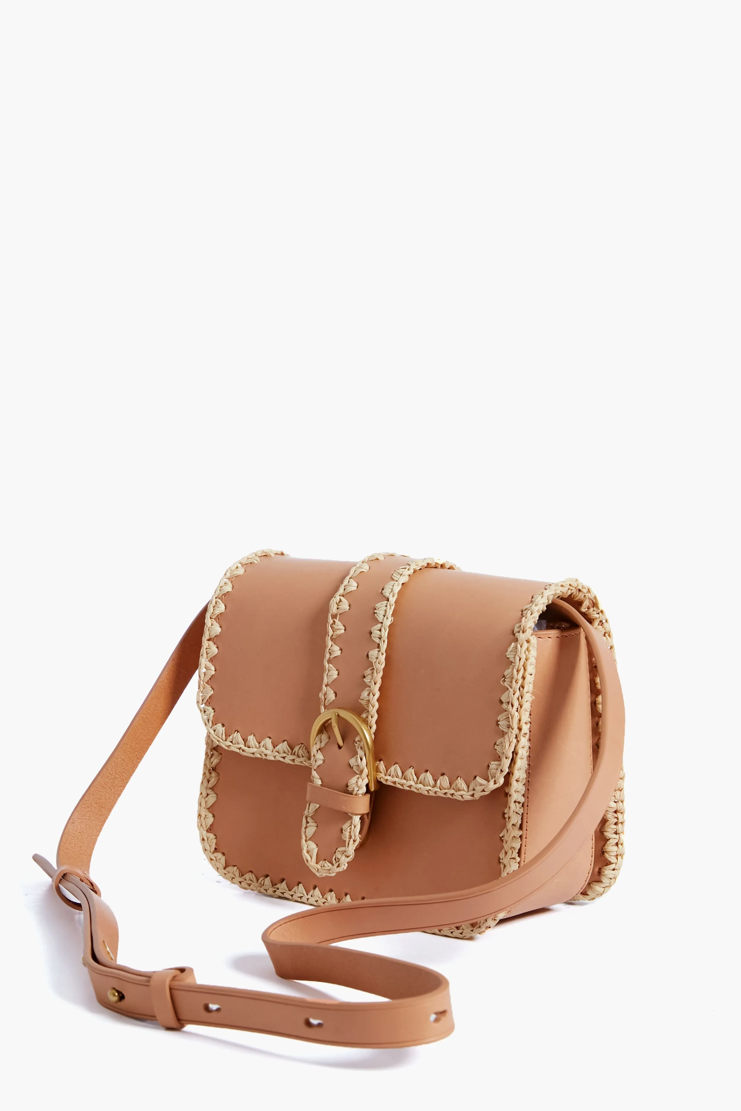 Honey Vachetta Lisel Raffia Trimmed Crossbody