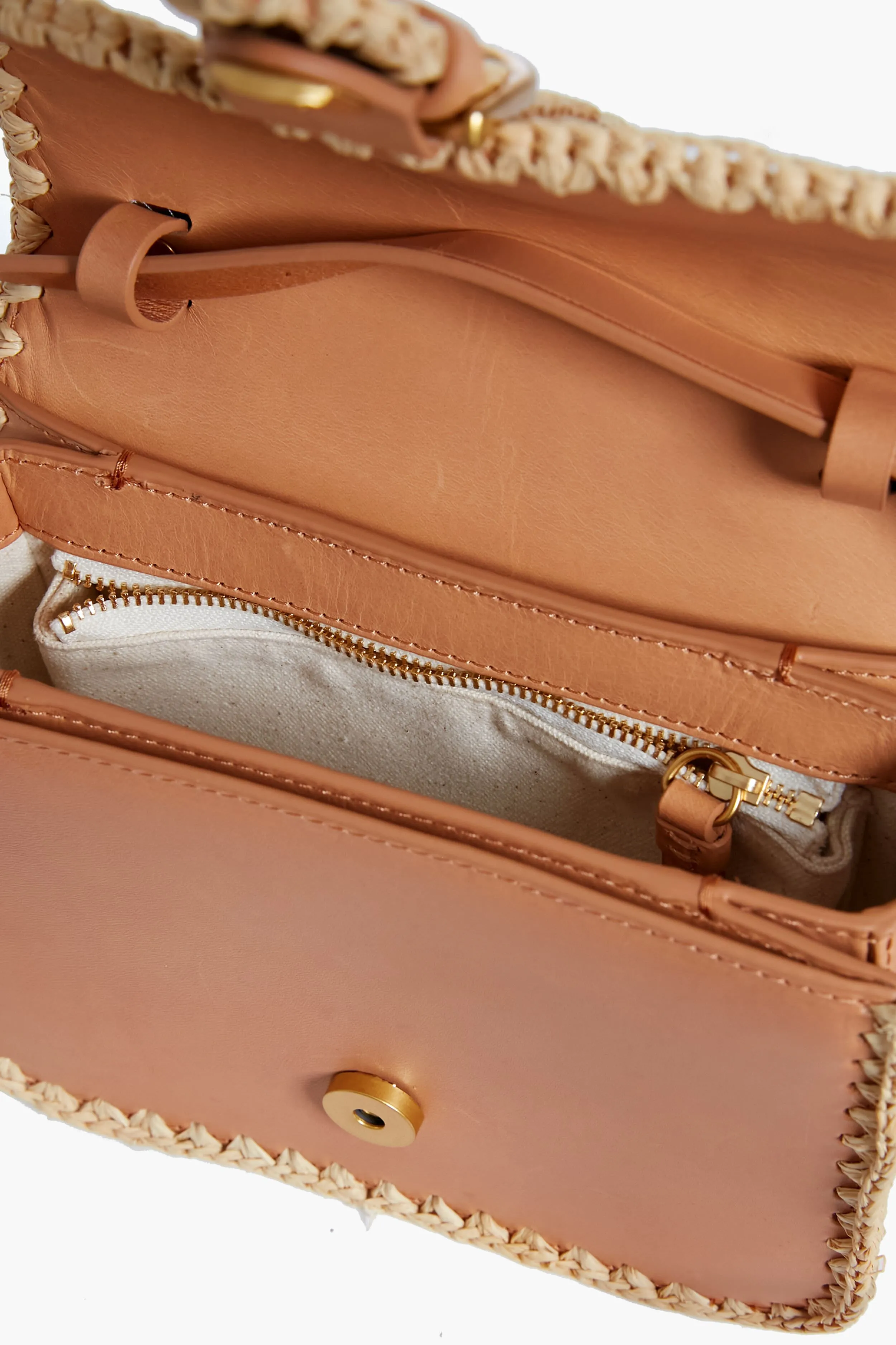 Honey Vachetta Lisel Raffia Trimmed Crossbody