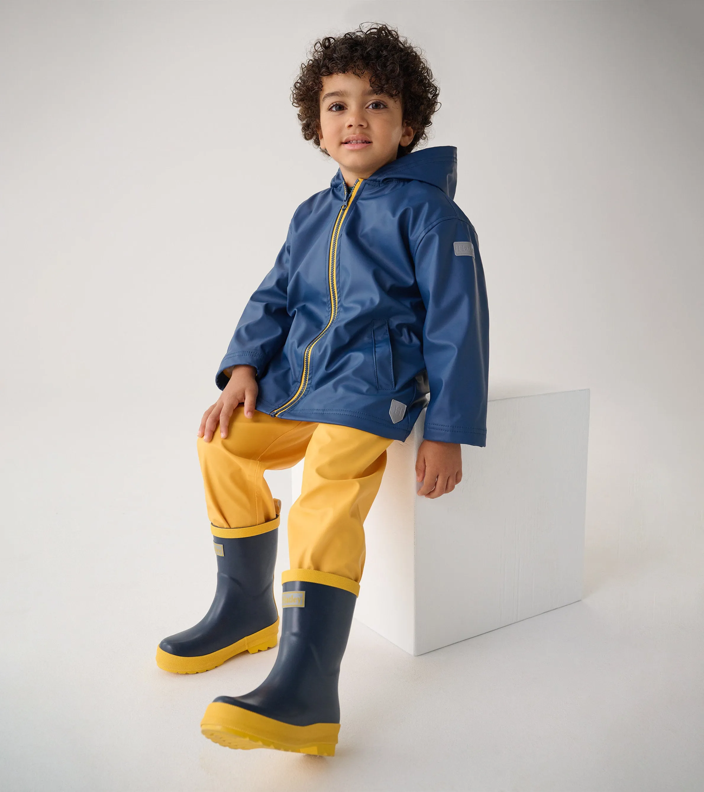 Kids Navy & Yellow Matte Wellies
