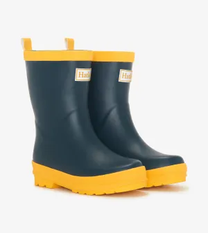 Kids Navy & Yellow Matte Wellies